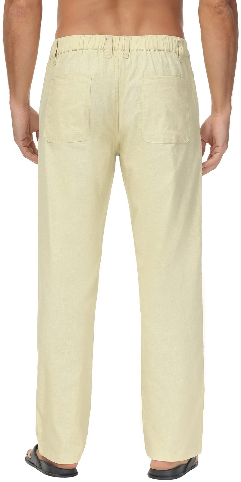 Janmid Men Casual Beach Trousers Linen Summer Pants Beige XL - Image 2